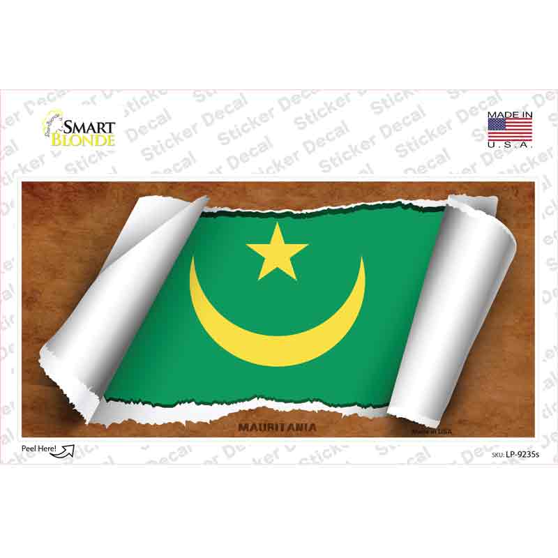 LP-9235s-M Mauritania Flag Scroll Novelty Sticker Decal - Medium