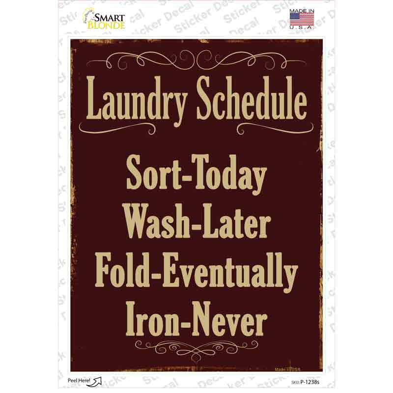 P-1238s-M Laundry Schedule Novelty Rectangle Sticker Decal - Medium