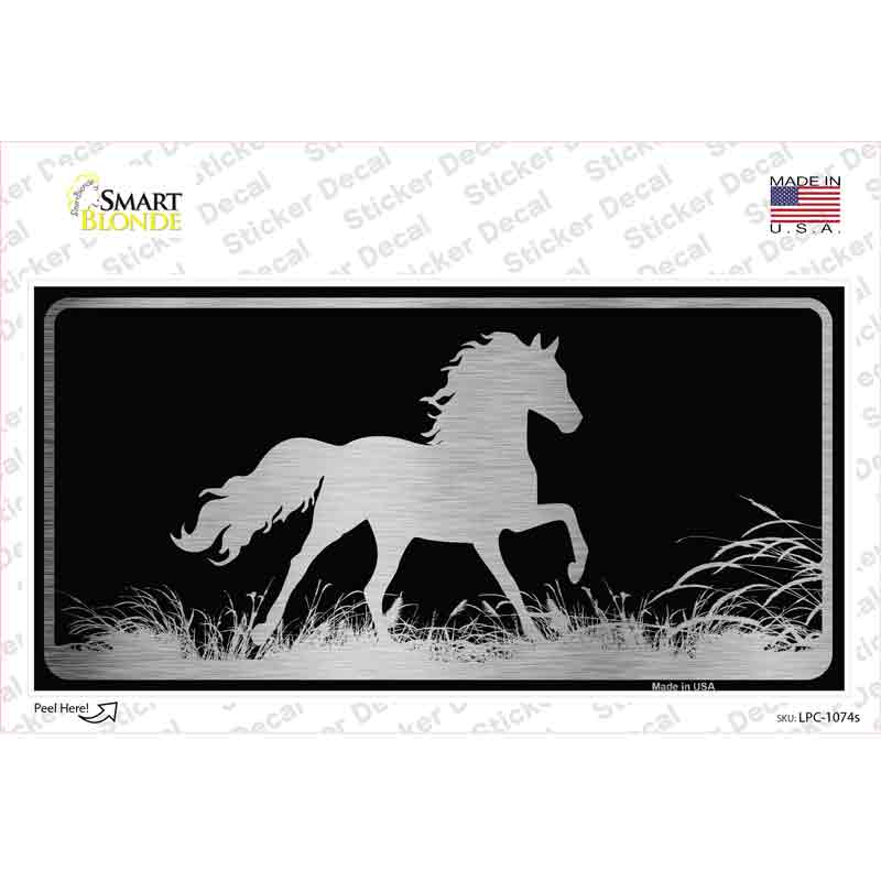LPC-1074s-M Horse Black Brushed Chrome Novelty Sticker Decal - Medium