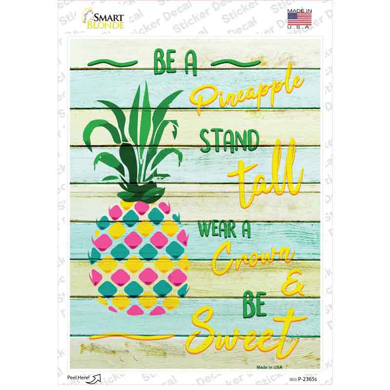 P-2365s-M Be A Pineapple Novelty Rectangle Sticker Decal - Medium