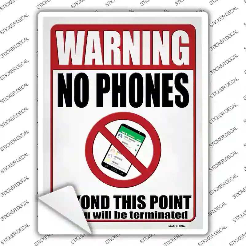 P-3196s-S No Phones Beyond This Point Novelty Rectangle Sticker Decal - Small