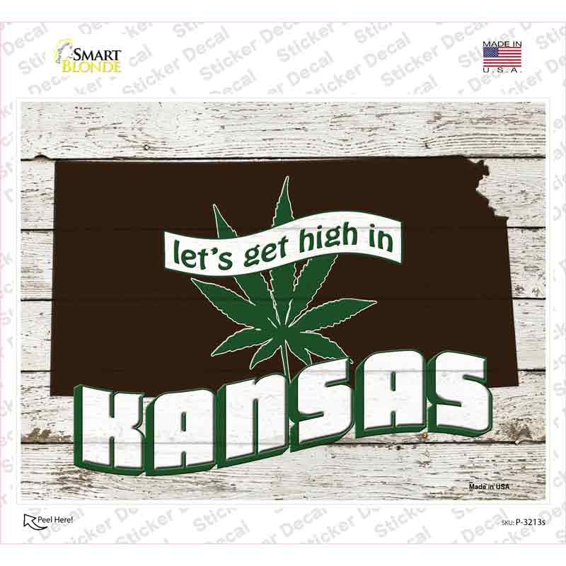 P-3213s-M Get High in Kansas Novelty Rectangle Sticker Decal - Medium