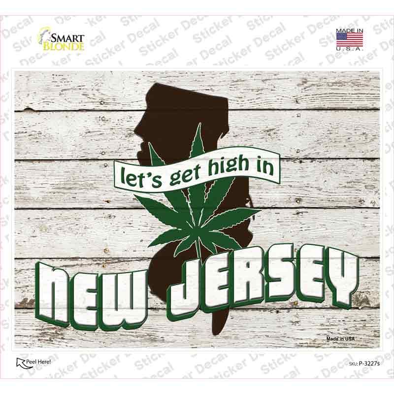 P-3227s-M Get High in   Jersey Novelty Rectangle Sticker Decal - Medium
