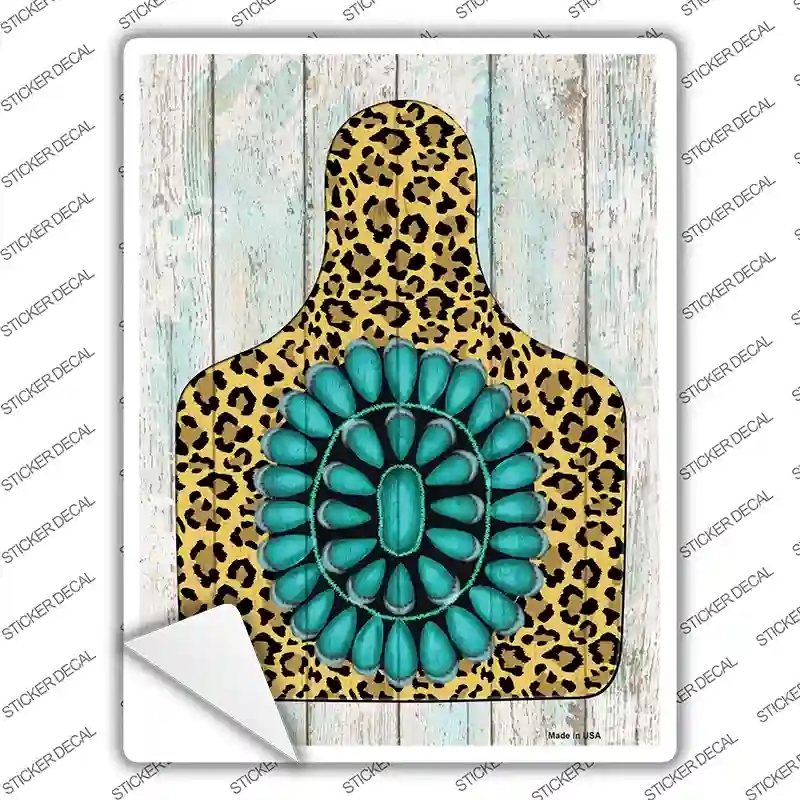P-3700s-XL Cheetah Turquoise Ear Tag Novelty Rectangle Sticker Decal - Extra Large