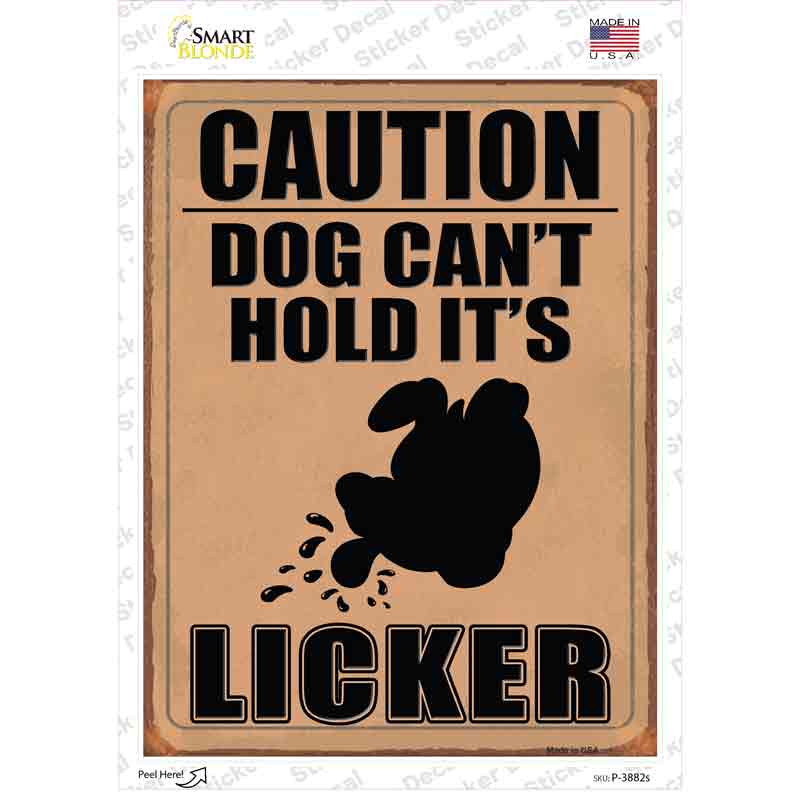 P-3882s-M Caution Dog Licker Brown Novelty Rectangle Sticker Decal - Medium