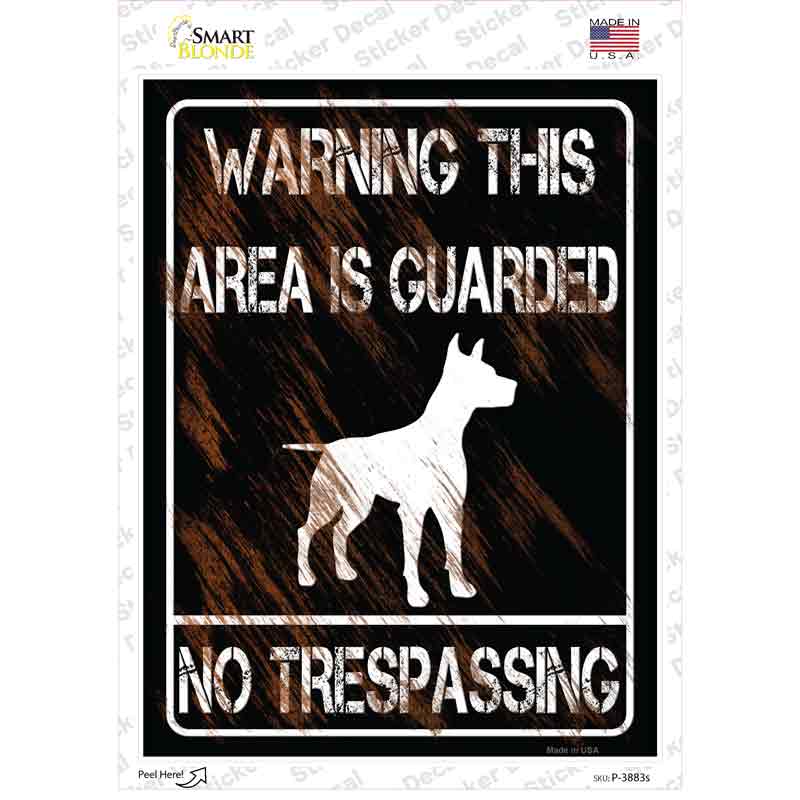 P-3883s-M Warning Area Guarded by Dog Novelty Rectangle Sticker Decal - Medium