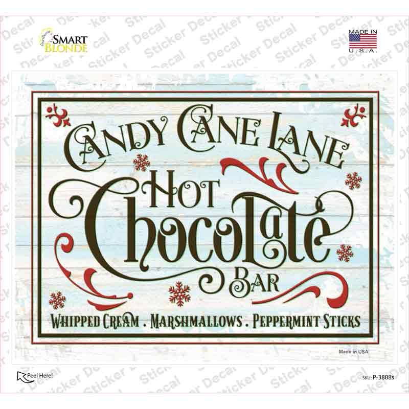 P-3888s-M Candy Cane Lane Hot Chocolate Bar Novelty Rectangle Sticker Decal - Medium