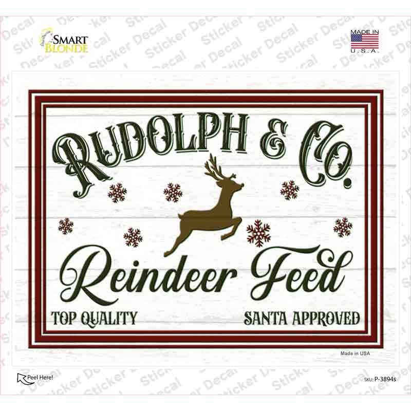 P-3894s-M Rudolph & Co Reindeer Feed Novelty Rectangle Sticker Decal - Medium