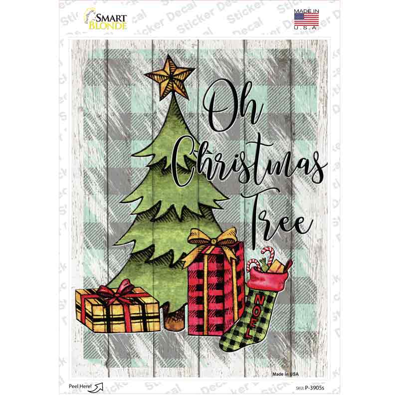 P-3905s-M Oh Christmas Tree Novelty Rectangle Sticker Decal - Medium