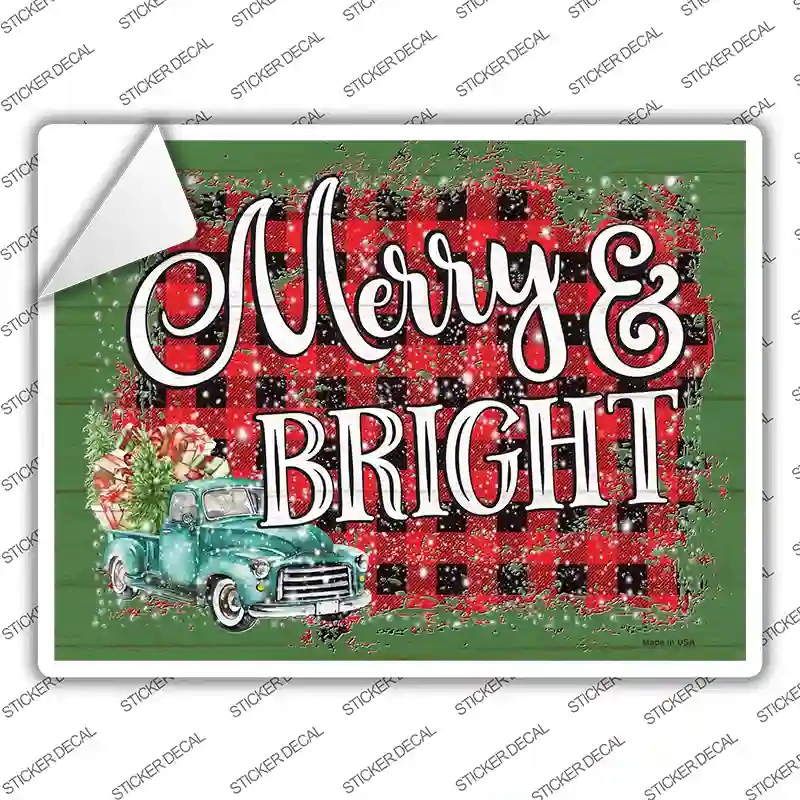 P-3913s-S Merry & Bright Novelty Rectangle Sticker Decal - Small