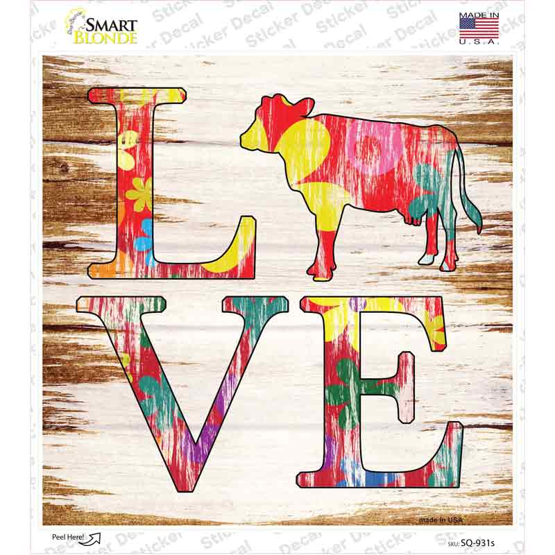 SQ-931s-M Love Colorful Cow Novelty Square Sticker Decal - Medium