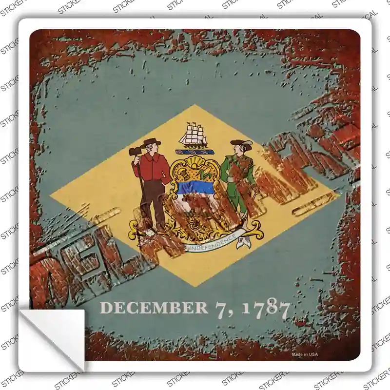 SQ-950s-L Delaware Rusty Stamped Novelty Square Sticker Decal - Large