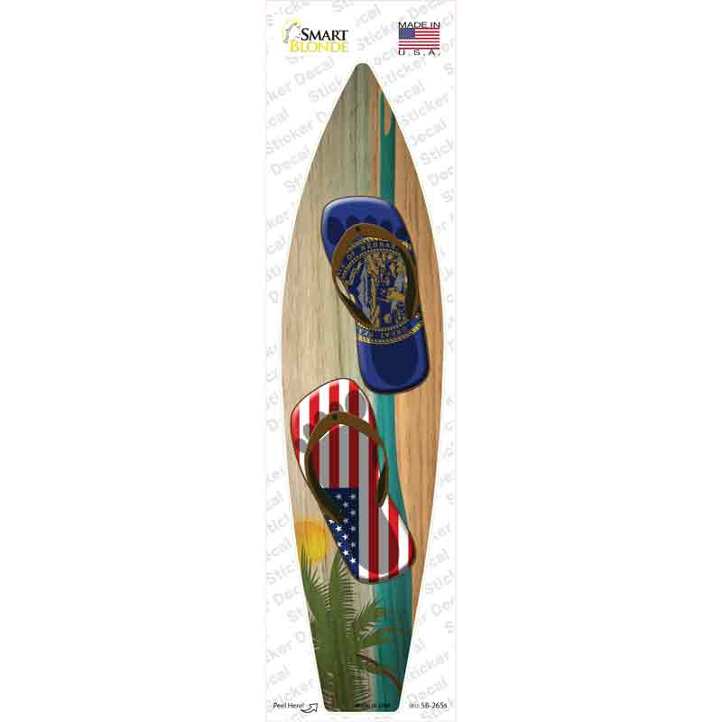 SB-265s-M Nebraska Flag Flip Flop Novelty Surfboard Sticker Decal - Medium