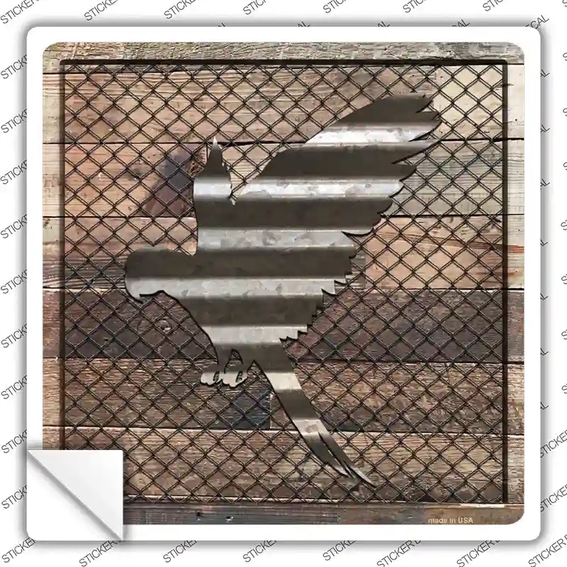 SQ-624s-S Corrugated Parrot on Wood Novelty Square Sticker Decal - Small