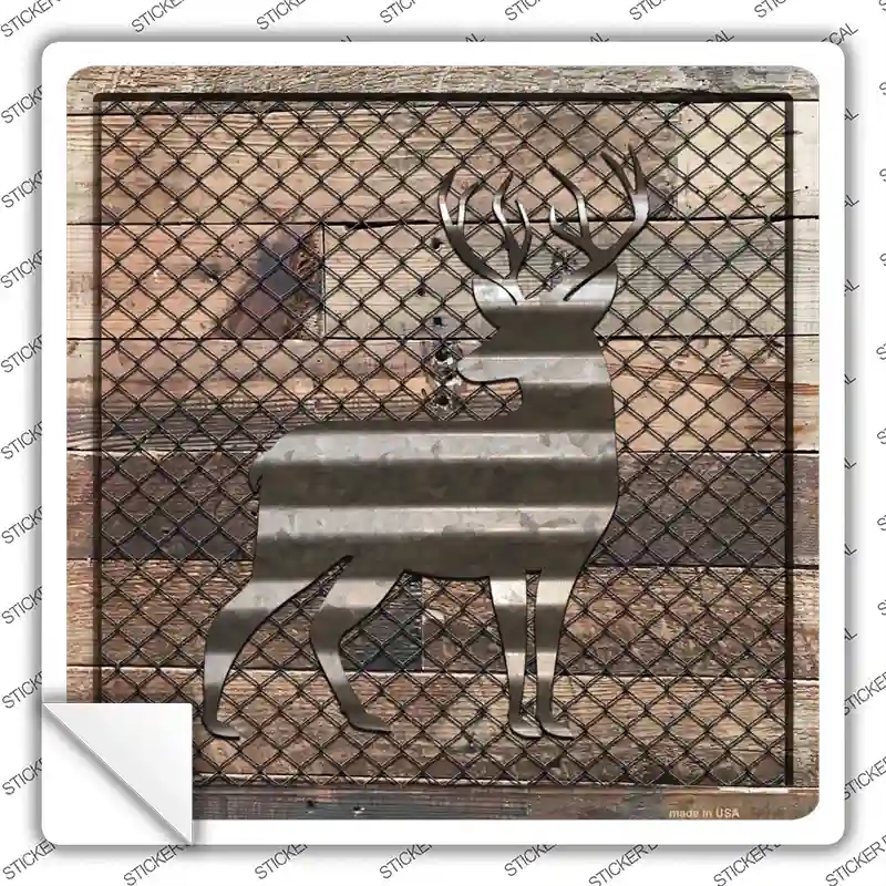 SQ-632s-L Corrugated Deer on Wood Novelty Square Sticker Decal - Large