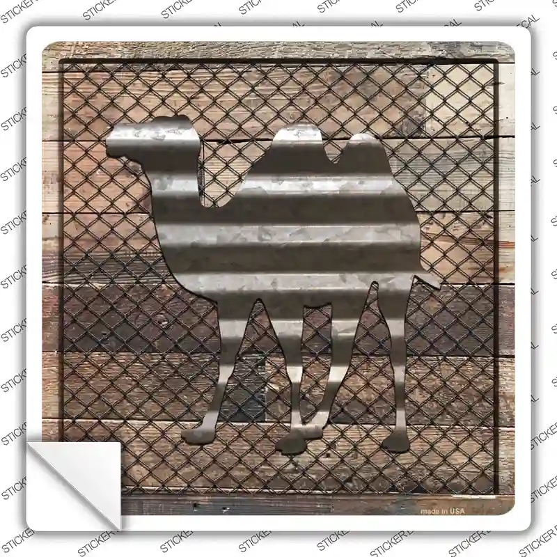 SQ-636s-XL Corrugated Camel on Wood Novelty Square Sticker Decal - Extra Large
