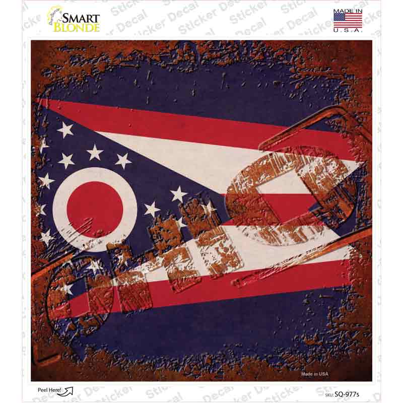 SQ-977s-M Ohio Rusty Stamped Novelty Square Sticker Decal - Medium