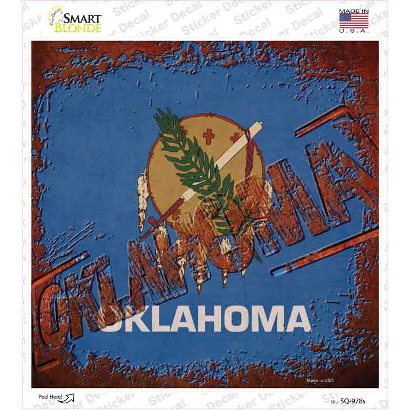 SQ-978s-M Oklahoma Rusty Stamped Novelty Square Sticker Decal - Medium