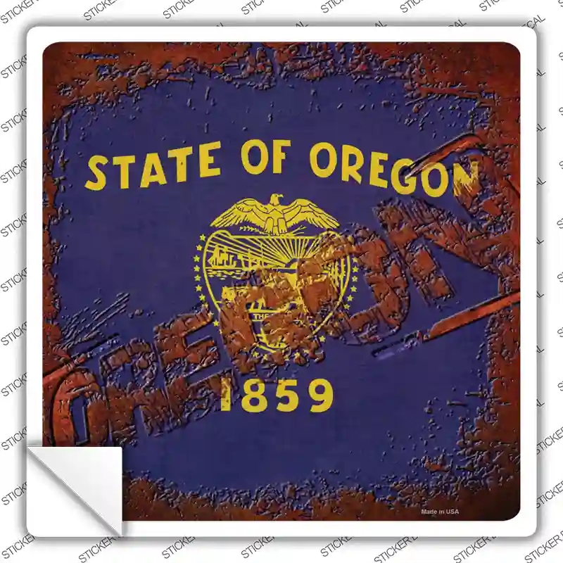 SQ-979s-S Oregon Rusty Stamped Novelty Square Sticker Decal - Small