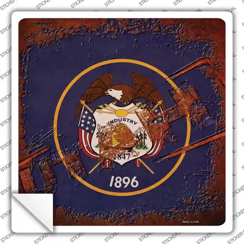 SQ-986s-L Utah Rusty Stamped Novelty Square Sticker Decal - Large