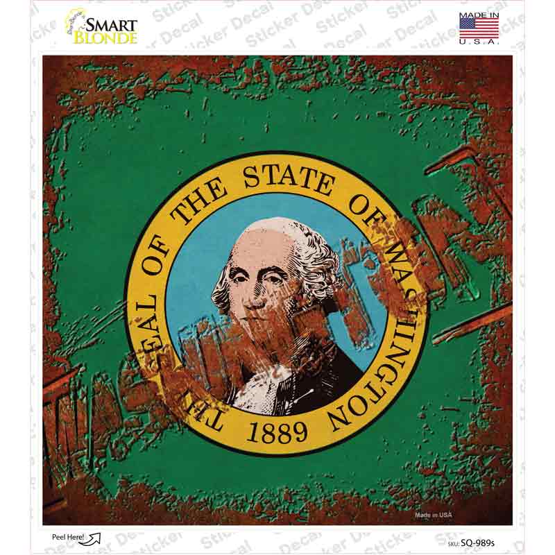 SQ-989s-M Washington Rusty Stamped Novelty Square Sticker Decal - Medium