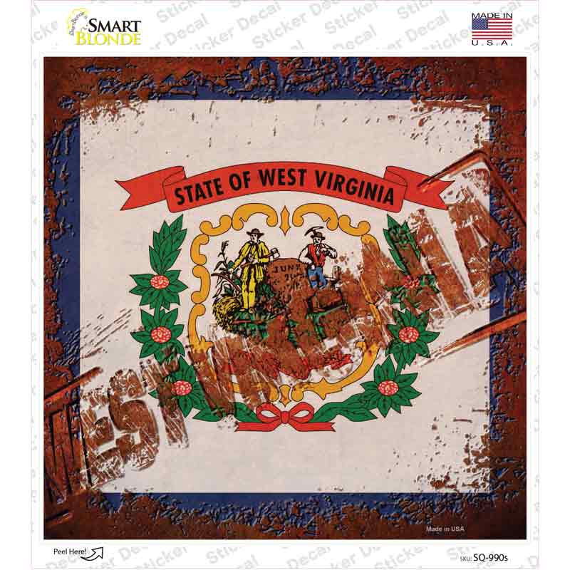 SQ-990s-M West Virginia Rusty Stamped Novelty Square Sticker Decal - Medium