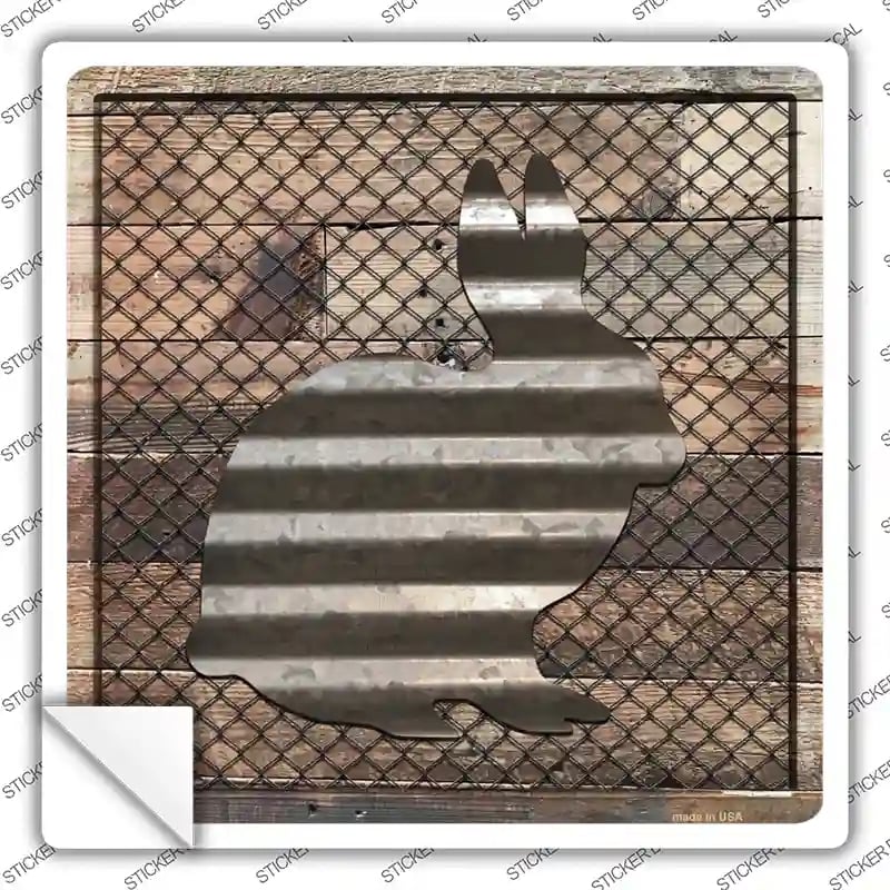 SQ-610s-S Corrugated Rabbit on Wood Novelty Square Sticker Decal - Small