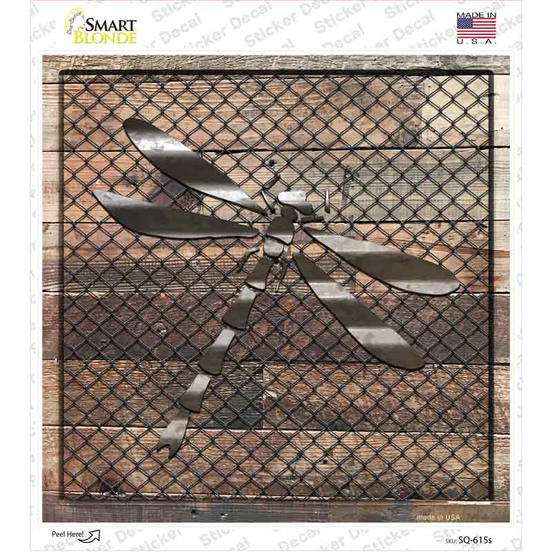 SQ-615s-M Corrugated Dragonfly on Wood Novelty Square Sticker Decal - Medium