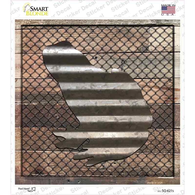 SQ-621s-M Corrugated Frog on Wood Novelty Square Sticker Decal - Medium