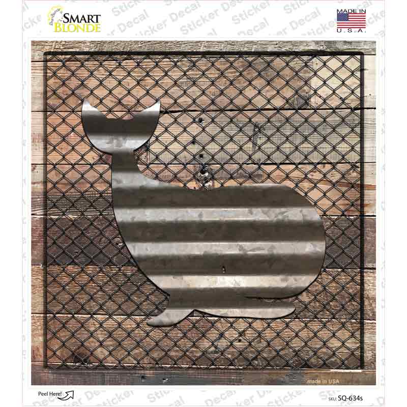 SQ-634s-M Corrugated Whale on Wood Novelty Square Sticker Decal - Medium