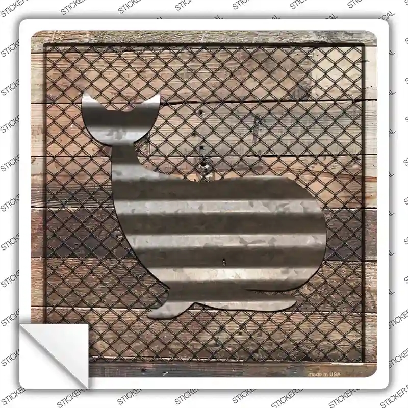 SQ-634s-S Corrugated Whale on Wood Novelty Square Sticker Decal - Small
