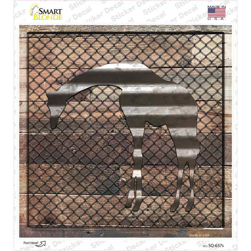 SQ-637s-M Corrugated Giraffe on Wood Novelty Square Sticker Decal - Medium