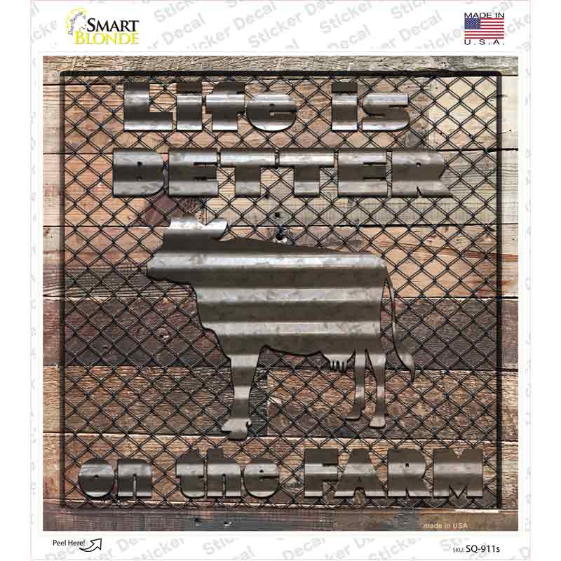 SQ-911s-M Better on the Farm Corrugated Cow Novelty Square Sticker Decal - Medium