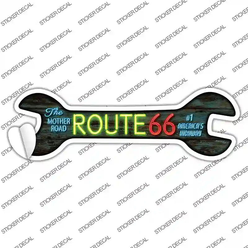 W-054s-L Neon Route 66 Novelty Wrench Sticker Decal - Large