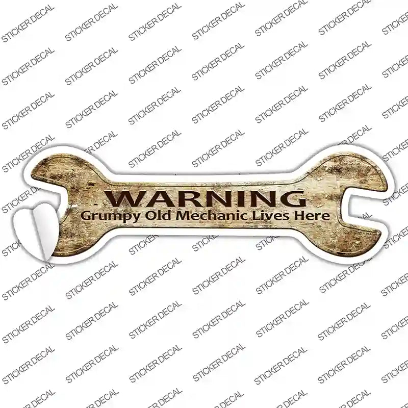 W-108s-S Grumpy Old Mechanic Novelty Wrench Sticker Decal - Small