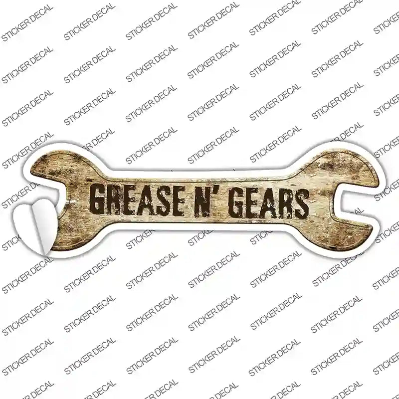 W-111s-S Grease & Gears Novelty Wrench Sticker Decal - Small