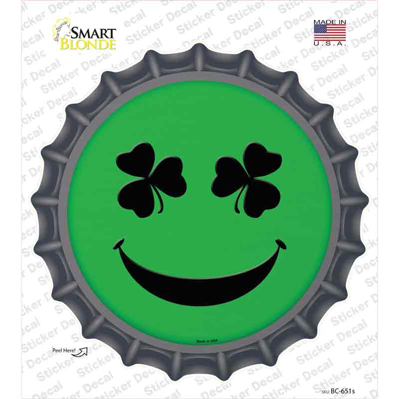 BC-651s-M Shamrock Smiling Face Novelty Bottle Cap Sticker Decal - Medium