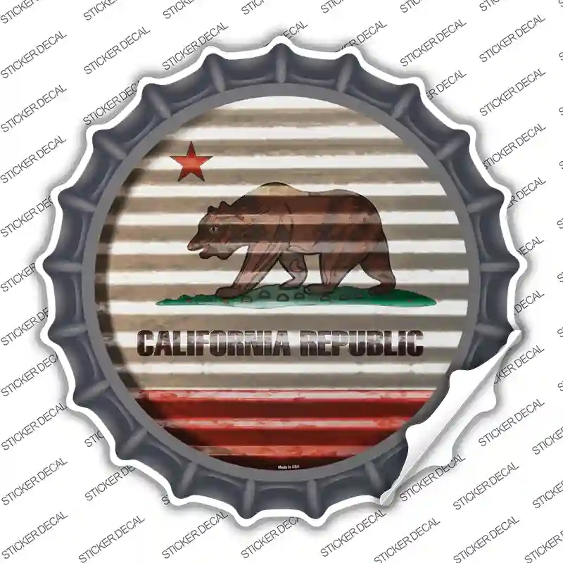 BC-915s-S California Flag Corrugated Novelty Bottle Cap Sticker Decal - Small