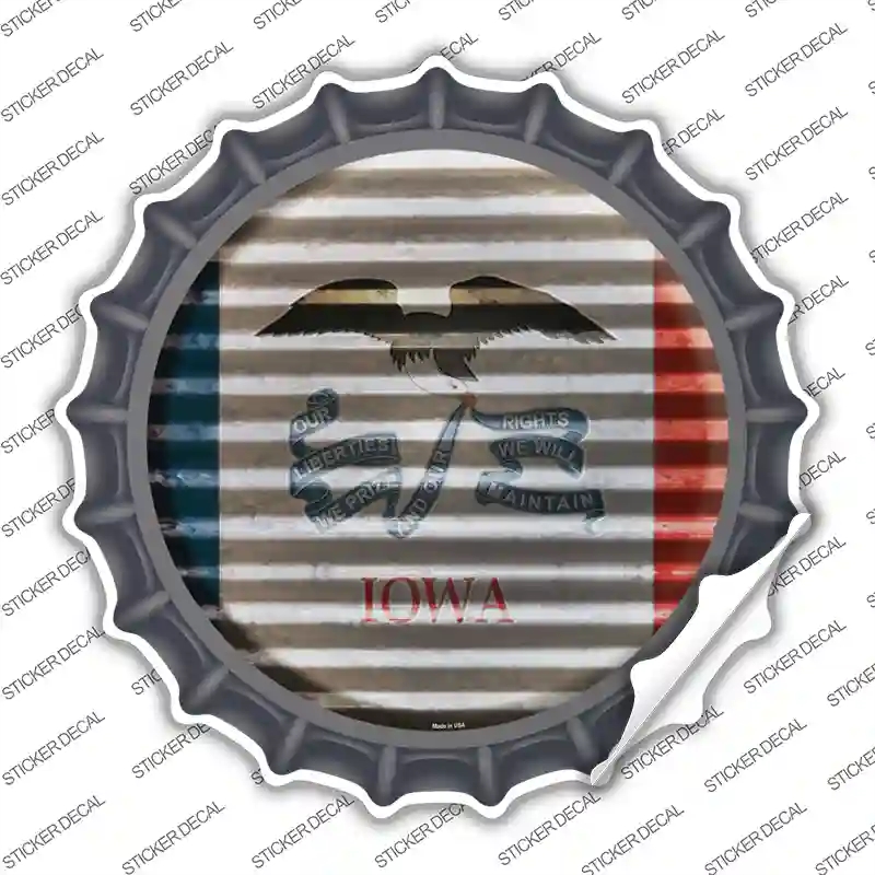 BC-925s-L Iowa Flag Corrugated Novelty Bottle Cap Sticker Decal - Large