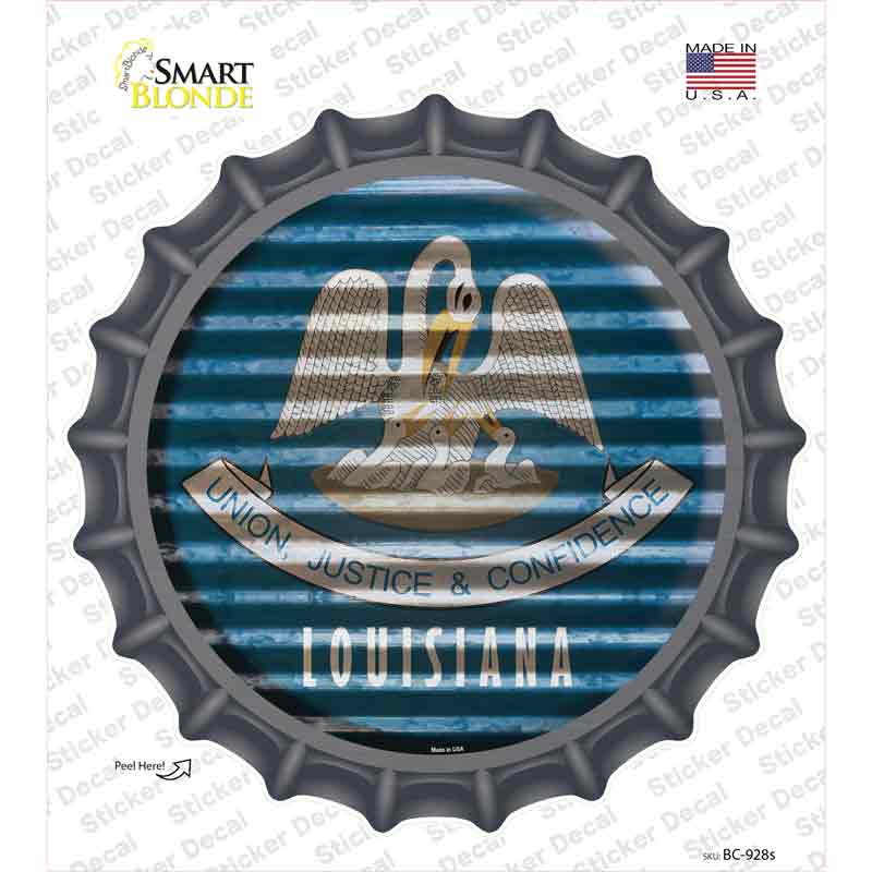 BC-928s-M Louisiana Flag Corrugated Novelty Bottle Cap Sticker Decal - Medium