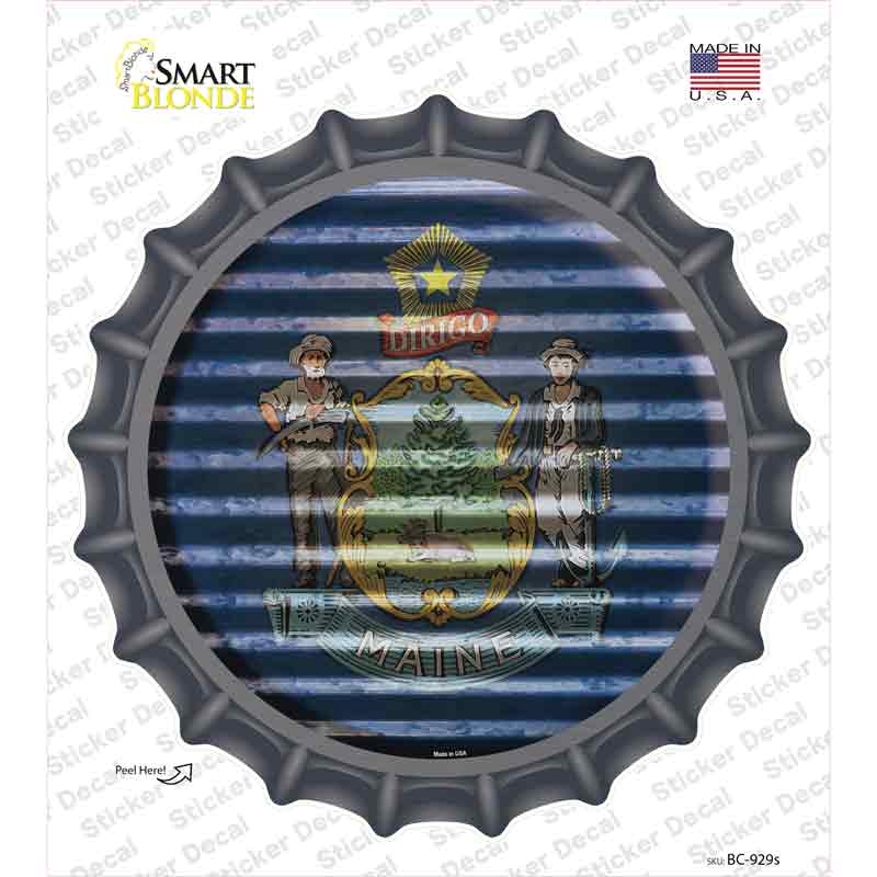 BC-929s-M Maine Flag Corrugated Novelty Bottle Cap Sticker Decal - Medium