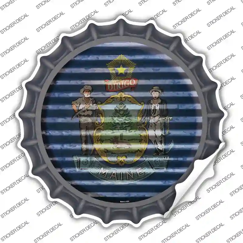 BC-929s-XL Maine Flag Corrugated Novelty Bottle Cap Sticker Decal - Extra Large