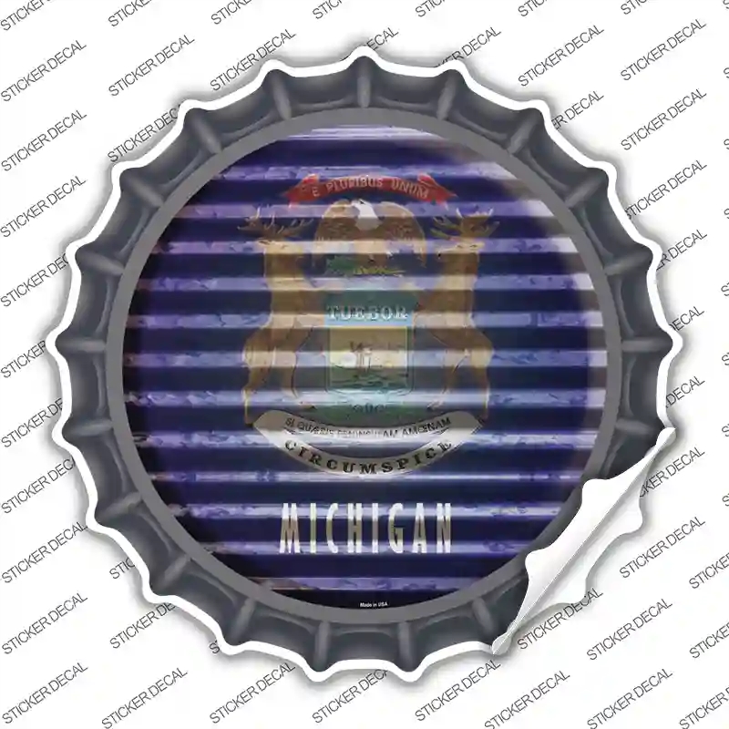 BC-932s-L Michigan Flag Corrugated Novelty Bottle Cap Sticker Decal - Large
