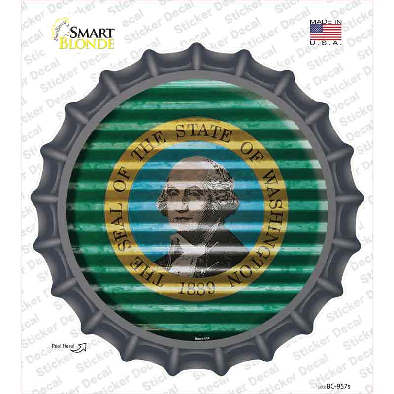 BC-957s-M Washington Flag Corrugated Novelty Bottle Cap Sticker Decal - Medium
