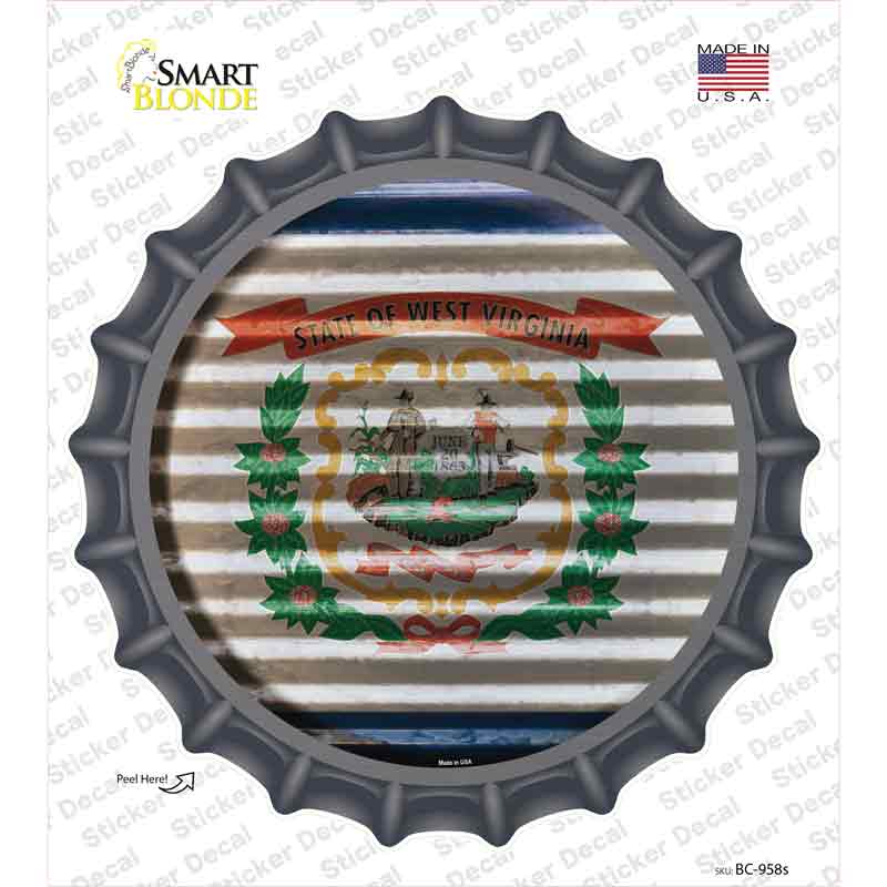 BC-958s-M West Virginia Flag Corrugated Novelty Bottle Cap Sticker Decal - Medium