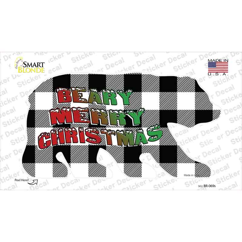 BR-069s-M Beary Merry Christmas White Novelty Bear Sticker Decal - Medium