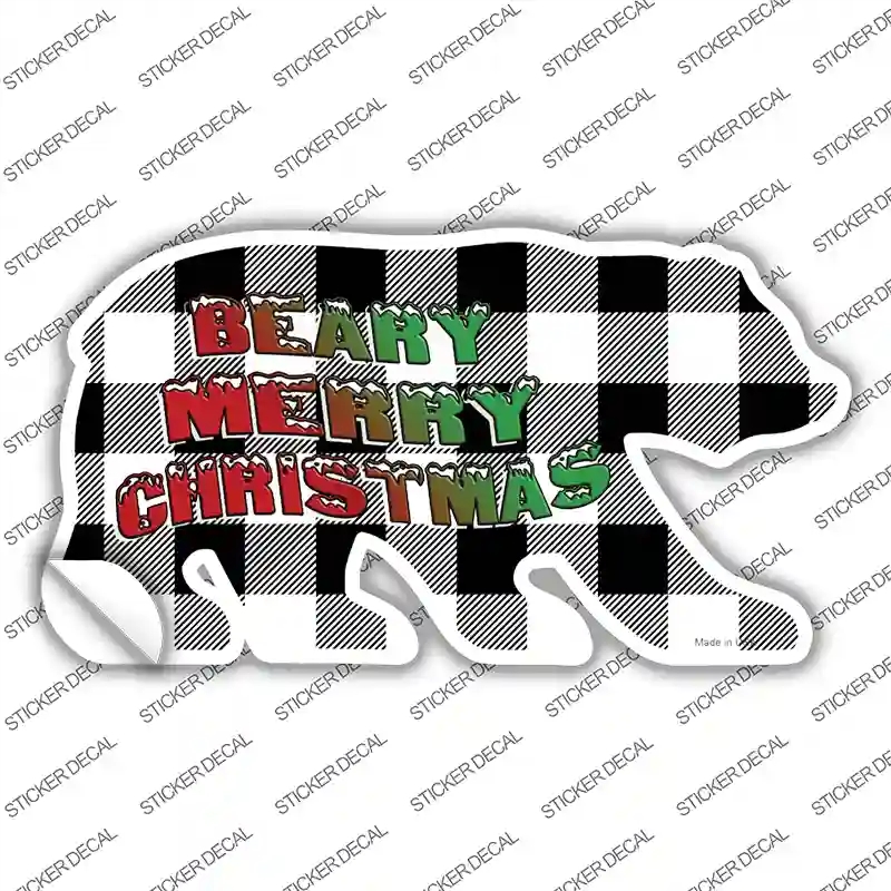 BR-069s-S Beary Merry Christmas White Novelty Bear Sticker Decal - Small