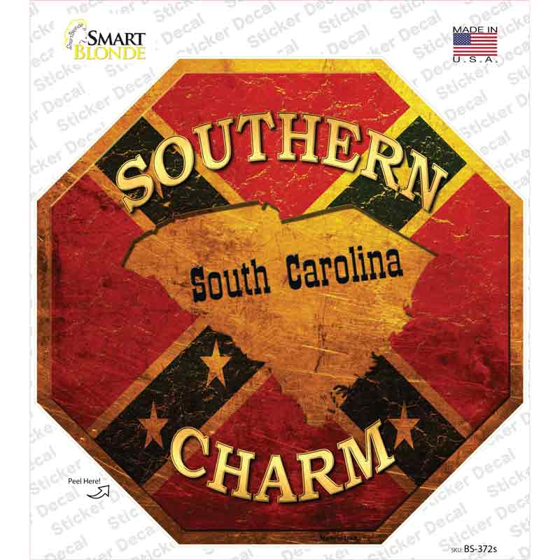 BS-372s-M Southern Charm South Carolina Novelty Octagon Sticker Decal - Medium