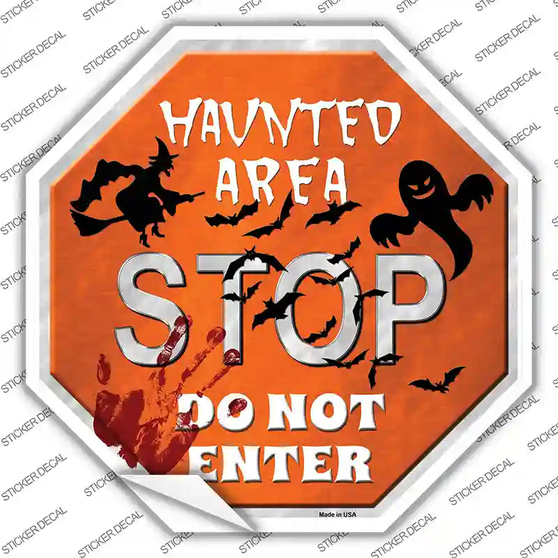 BS-380s-S Haunted Area Stop Novelty Octagon Sticker Decal - Small