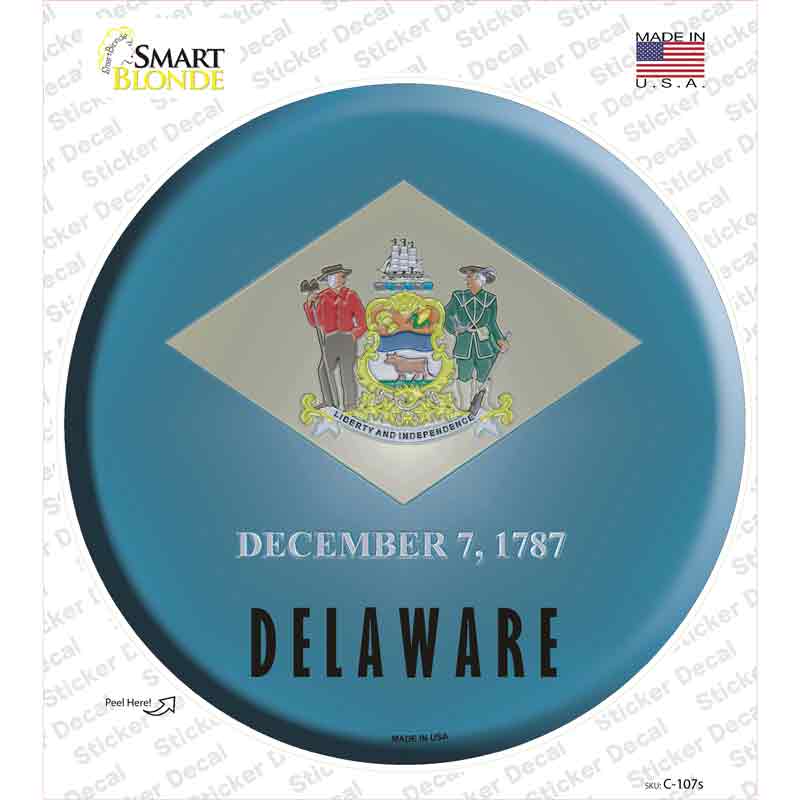 C-107s-M Delaware State Flag Novelty Circle Sticker Decal - Medium
